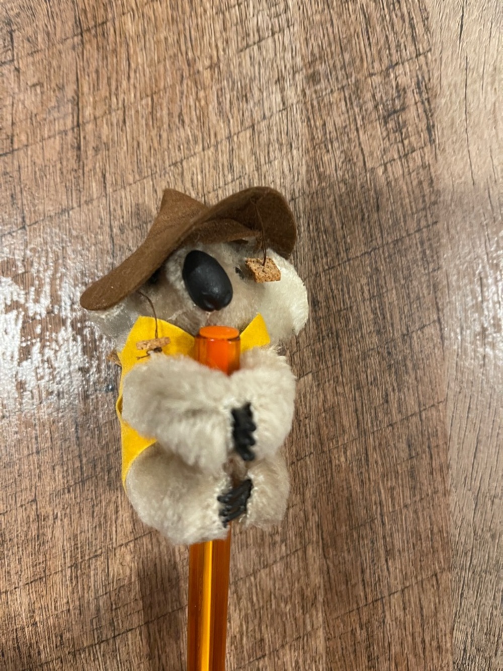 Plush Koala Pencil Topper in Yellow Vest and Brown Hat